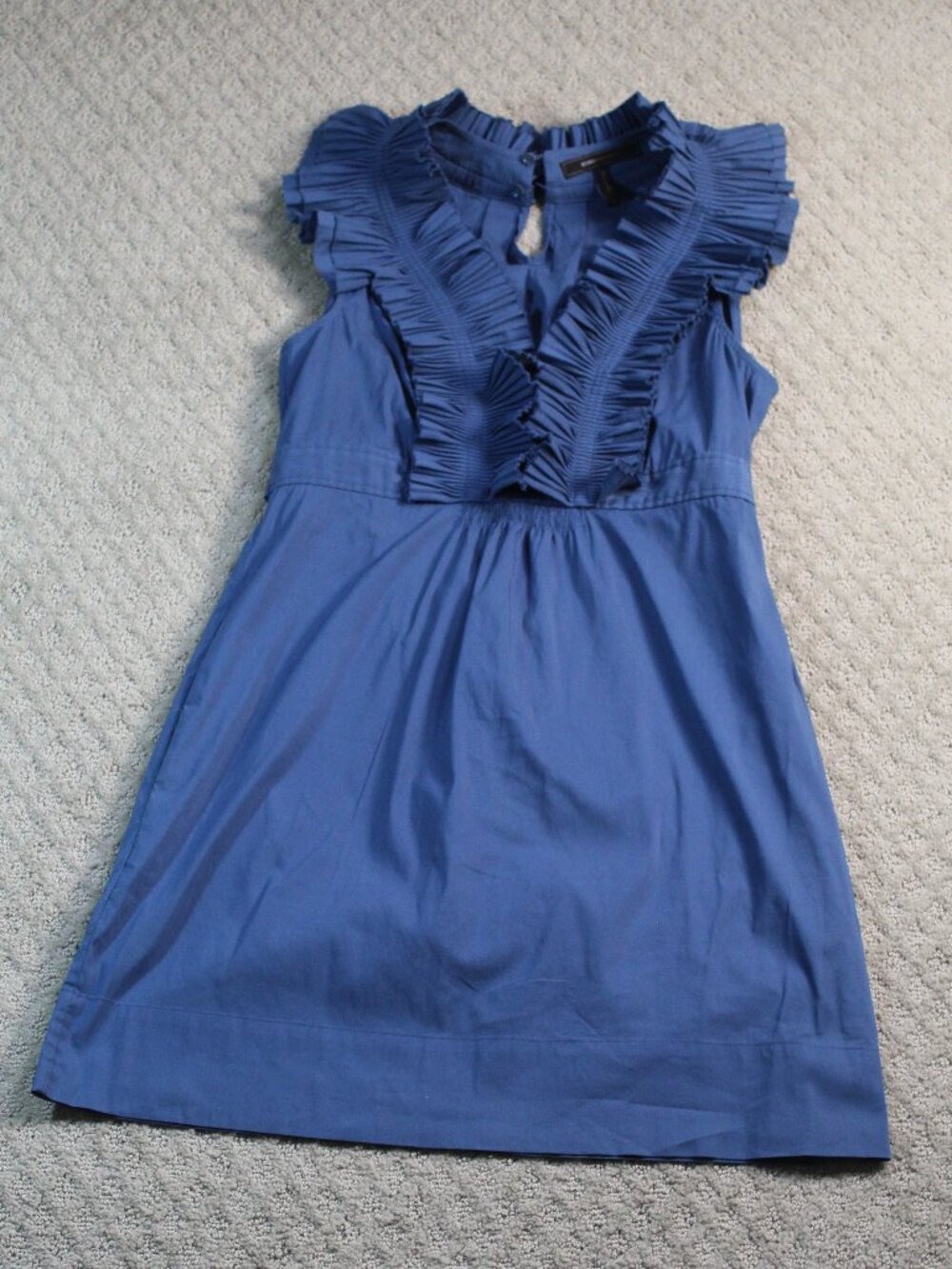 BCBG MaxAzria Size S Blue Pleated Collar Knee Length Dress